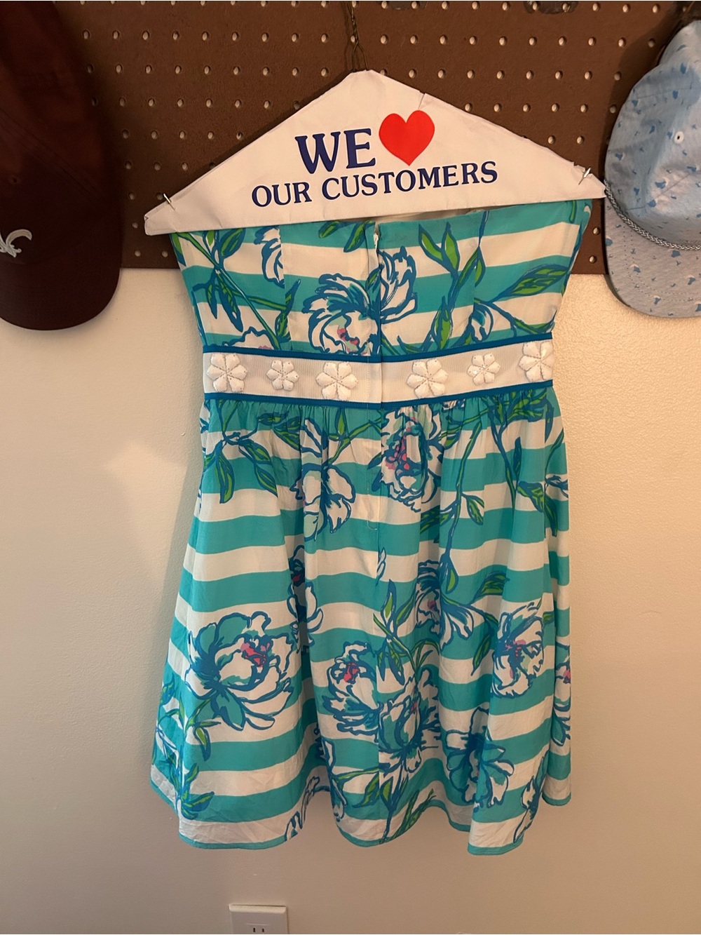 Lilly Pulitzer Aqua and White Strapless Floral Dress